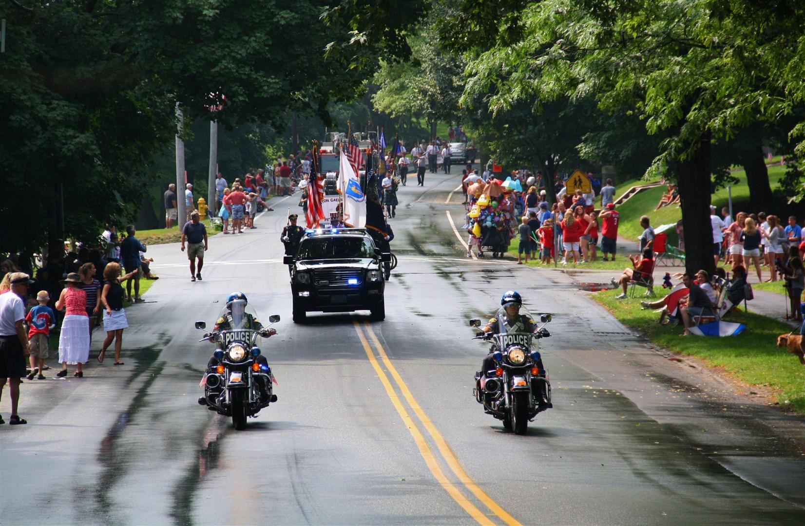 Hingham Police lead the parade down Main Street
